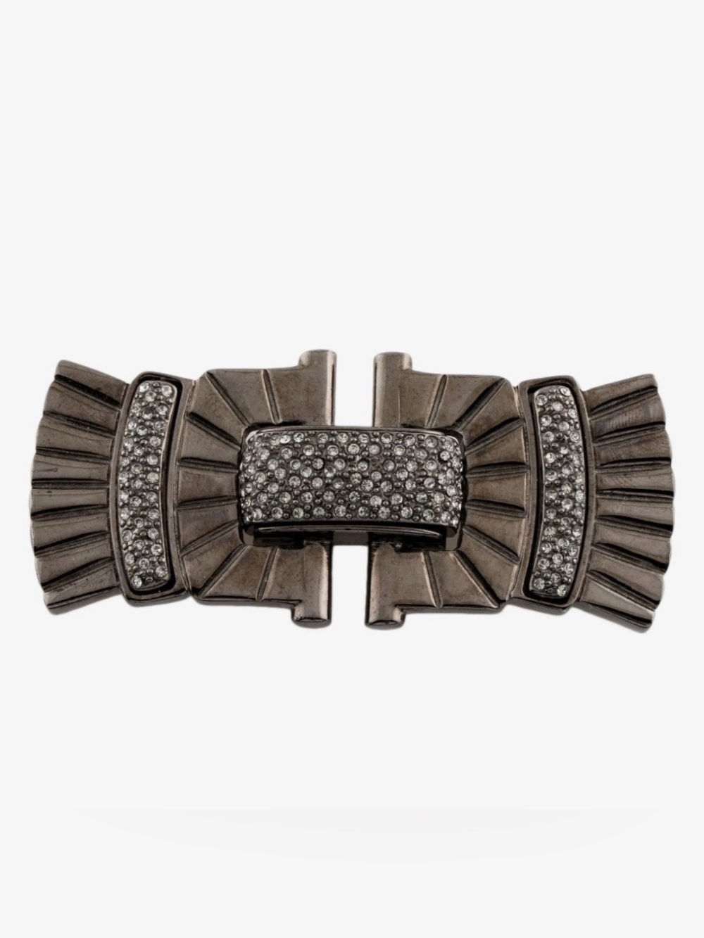 Judith Leiber Gunmetal Crystal Pavé Brooch Art Deco Design